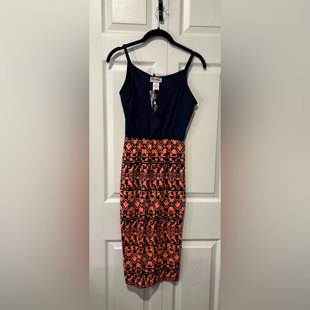 Urban Rose  Navy and Coral Midi Dress